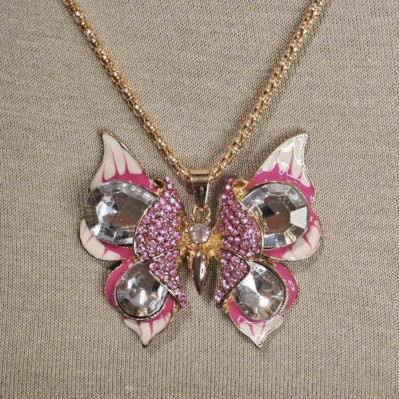 no name Jewelry - PINK BUTTERFLY NECKLACE